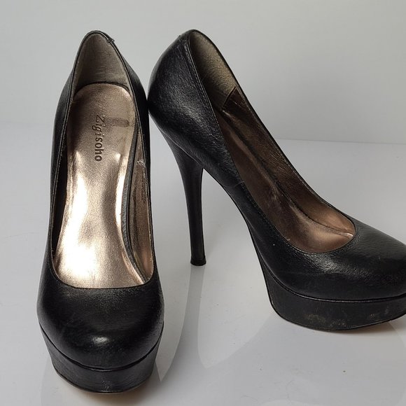 Black Leather Zigi Soho Platform Heels sz 6 'Stapl - Picture 3 of 8